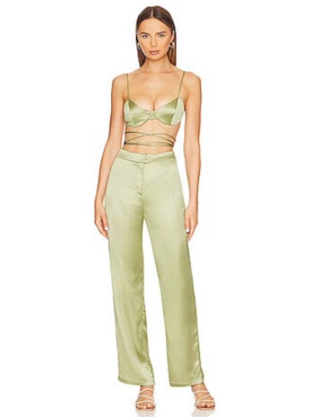 superdown Satin pant top set in Light Sage